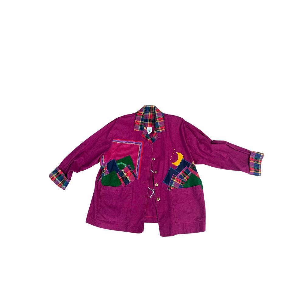 The Frog Pond Vintage 90s Whimsigoth Moon & Mountain Patchwork Jacket XL - Picture 3 of 7
